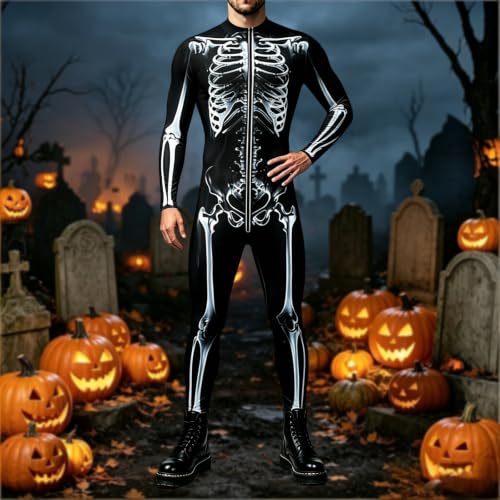 Mono de esqueleto Halloween hombre ceñido con cierre delantero 3