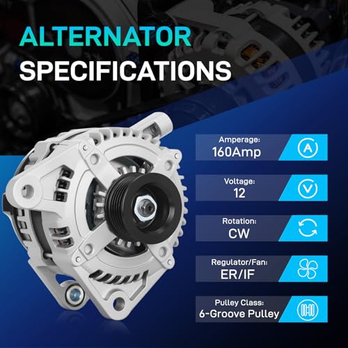 Image of New Alternator Compatible with 2007 2008 Jeep Wrangler, 2008-2010 Chrysler Town & Country, 2008-2010 Dodge Grand Caravan, 2009 2010 Volkswagen Routan, 3.3L 3.8L, 4801304AA 11295N