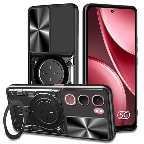 Image of AESTMO Armor Vivo Y31 5G Bumper Back Case Cover | Ring Holder & CD Pattern Sliding Camera Shutter Cover | Back Case Cover for Vivo Y31 5G (Black)