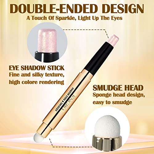 Prreal Eyeshadow Stick,Dual End Shimmer Eyeshadow,Pearl Eyeshadow Pencil,Waterproof Long-lasting Glitter Eye Shadow Cream Stick with Soft Brush for Eye Makeup (02# Light Gold Shimmer) - Image 2