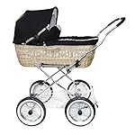 Eichhorn Kinderwagen SEN-WN-K043-RF-AIR Weidenkorbkinderwagen mit Lederriemengestell Korb Weide Natur, Luftrad, Stoff schwarz