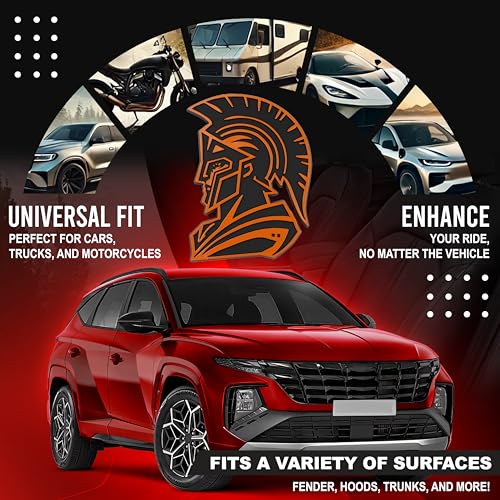 Image of Spartan Emblem 3D Warrior Badge, Custom Car Decal Sticker - Durable Exterior Trunk, Hood, Fender for Car, Truck, SUV (Set of 2) (Orange)