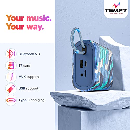 Image of TEMPT Juggler Bluetooth Speaker with in-Built TWS Earbuds, 52mm Wireless Speaker Bass Drivers, 13mm Ear Buds Drivers, Type C Charging Jack, Lightweight & Portable Mini Soundbox, BT V5.3 (Army Blue)