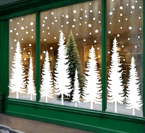 Whaline 25.5 H Large Christmas Window Clings White Xmas Tree Window Decals Winter Snowflake Reusable Anti-Collision Windows Decor for Holiday Home Glass Mirror Decor 8 Sheets