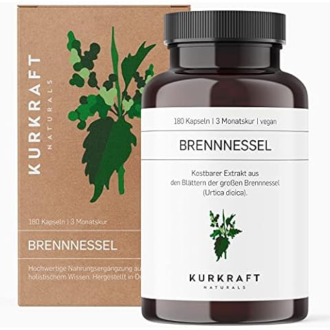 Kurkraft Brennnessel (180 vegane Kapseln) - 10:1 echter Brennnessel-Extrakt - 900mg hochdosiert je Tagesdosis - ohne Zusatzstoffe - hochdosiert - sorgfältig herstellt in Deutschland Cover