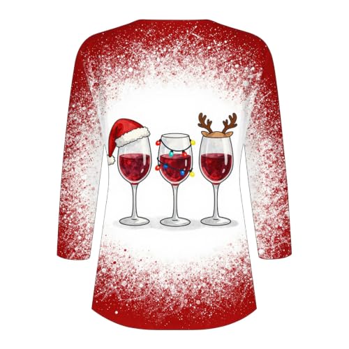 Women Christmas T-Shirts Henley V Neck Tops Loose Casual Blouse - image 4