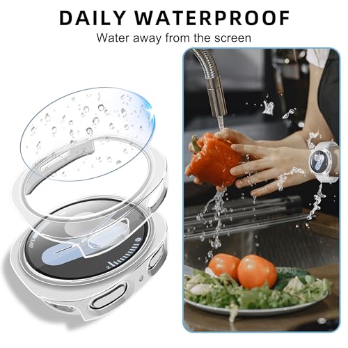 TSOGIA 2 Pack Case with Screen Protector for Samsung Galaxy Watch 9/8 44mm, Screen Protector Case, Hard PC Bumper + HD Anti-Fog Tempered Glass Protective Film, Overall Protective Cover, Clear - image 5