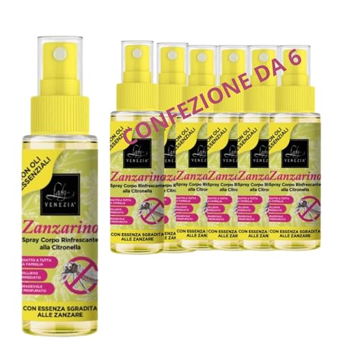 Lady Venezia Repelente Mosquitos - con Aceites Esenciales Naturales de Citronela, Lavanda y Geranio - Pack de 6 Unidades – 90 mlx6 Made in Italy
