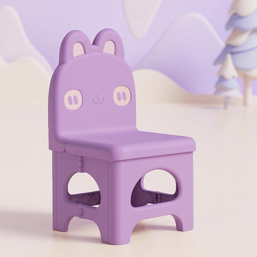 Nabhya Plastic Kids Chair with Cute Animal Design β Foldable, Lightweight & Durable Toddler Seating Chair for Playroom, Study, Nursery, Dining and Preschool Use (Purple) 2