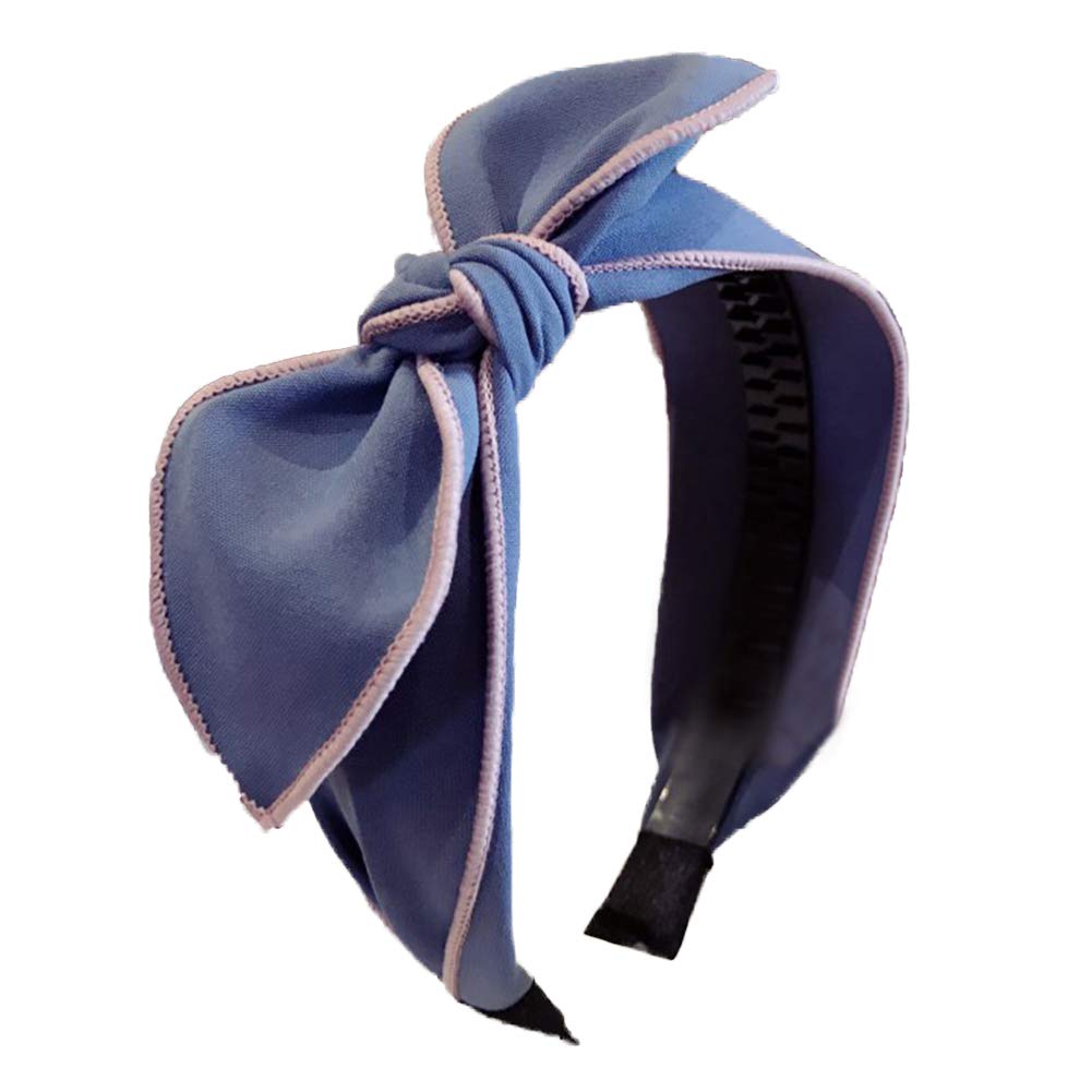 Fascia for il trucco - Cerchietto for capelli con fiocco for donna, tinta unita, fascia larga in tessuto, spago for capelli, colore: blu (Color : Blue)