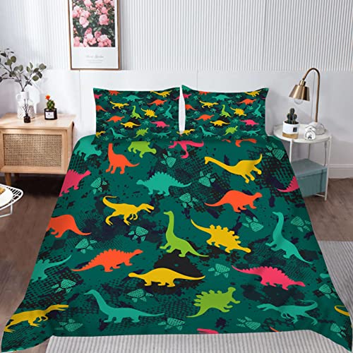 YUANZU Camo Dinosaur Bedding Set Double for Kids Boys Nursery Duvet Cover Set 3 Pieces Fun Dino Jungle Animals Printed Soft Microfiber Quilt Cover with Zipper Closure (200 x 200 cm & 2Pillowcase) - Image 2
