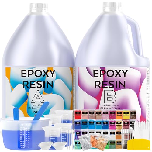 INCLY 2 Gallon Crystal Clear Epoxy Resin Kit, Casting & Coating Resin Supplies for Jewelry Making, River Table Tops, Art Painting, with 36 Colors Mica Powder, Large Silicone Cup & Sticks