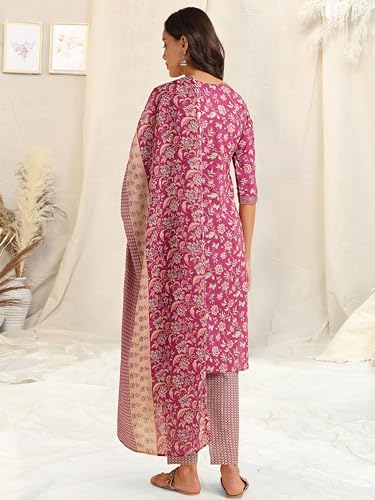 Image of MIRCHI FASHION Women's Straight Fit Pure Cotton Printed Kurta Set with Dupatta and Trouser