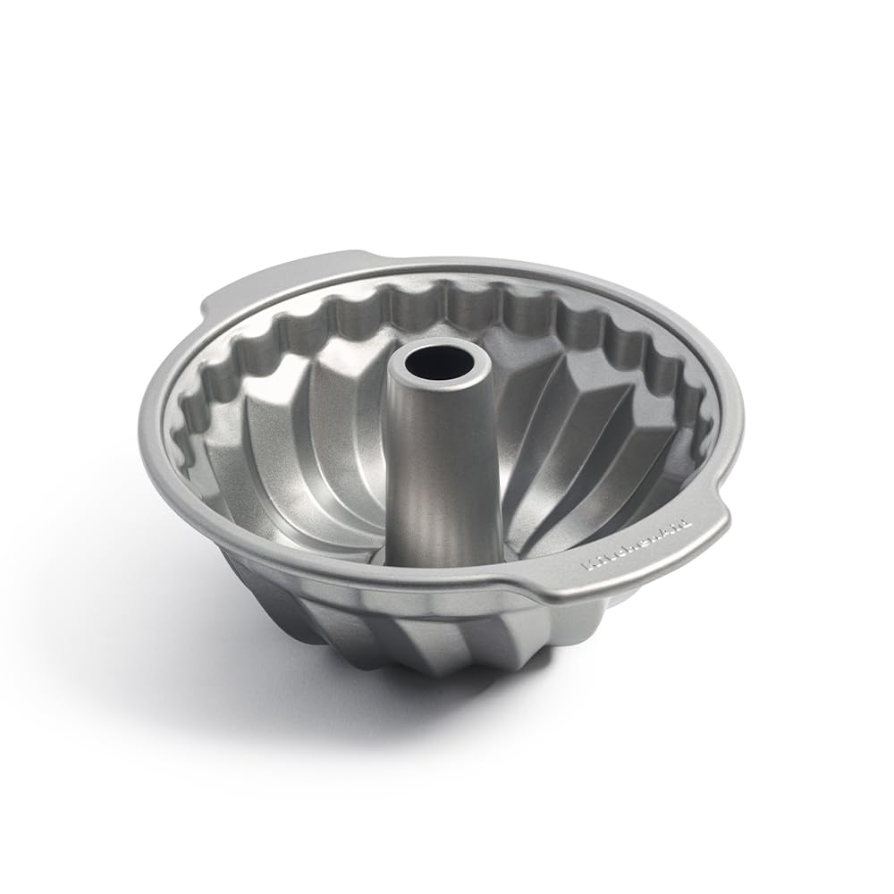 KitchenAid Bakeware Aluminized Steel PFAS-Free Nonstick 24 cm Bundt Cake Pan, Oven Safe, Dishwasher Safe, Grey