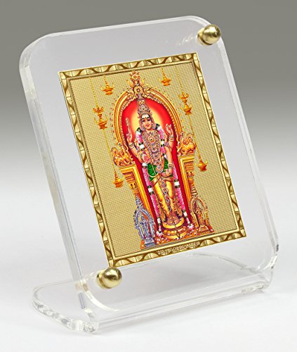 Image of Eknoor 24ct Gold Plated Kartikeya Acrylic Recta 45 Dashboard Frame | Gold-plated Murugan Subramanya temple darshan foil on acrylic Recta 45 frame - car, desk and puja ghar