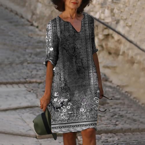Robe de plage décontractée col V, coupe confort longueur genou contre la chaleur - 2