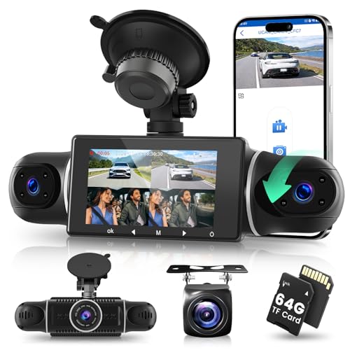 Hodozzy Dashcam Ansicht 4 Kanal Vorne Hinten Innen Links Rechts, 1080P Dash Kamera für Autos, 3 Zoll Bildschirm, Autokamera Dashcam mit Wifi/64GB Karte/G-Sensor/24H Parkmodus/Nachtsicht/Loop-Aufnahme Hodozzy Dashcam Ansicht 4 Kanal Vorne Hinten Innen Links Rechts, 1080P Dash Kamera für Autos, 3 Zoll Bildschirm, Autokamera Dashcam mit Wifi/64GB Karte/G-Sensor/24H Parkmodus/Nachtsicht/Loop-Aufnahme