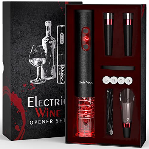 Electric Wine Opener Set Uncle Viner with Charger & Batteries - Gift Idea for Wine Lover - Battery Operated Corkscrew - Automatic Cordless Wine Bottle Opener Rechargeable - Mother's Day Christmas Kit