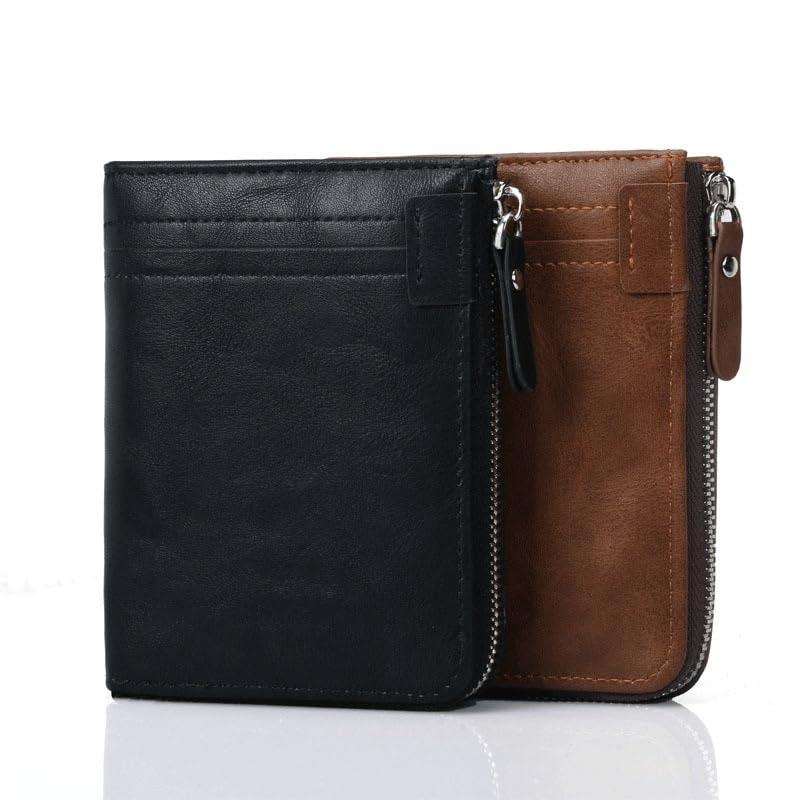 Men's Wallet Zipper Multi-slot Short Money Clip Vintage Money Clip Short Card Bag(D)2