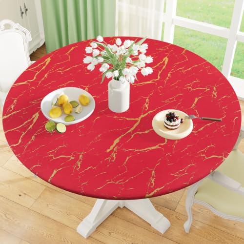 misaya Round Fitted Vinyl Flannel Backed Tablecloth with Elastic Edge