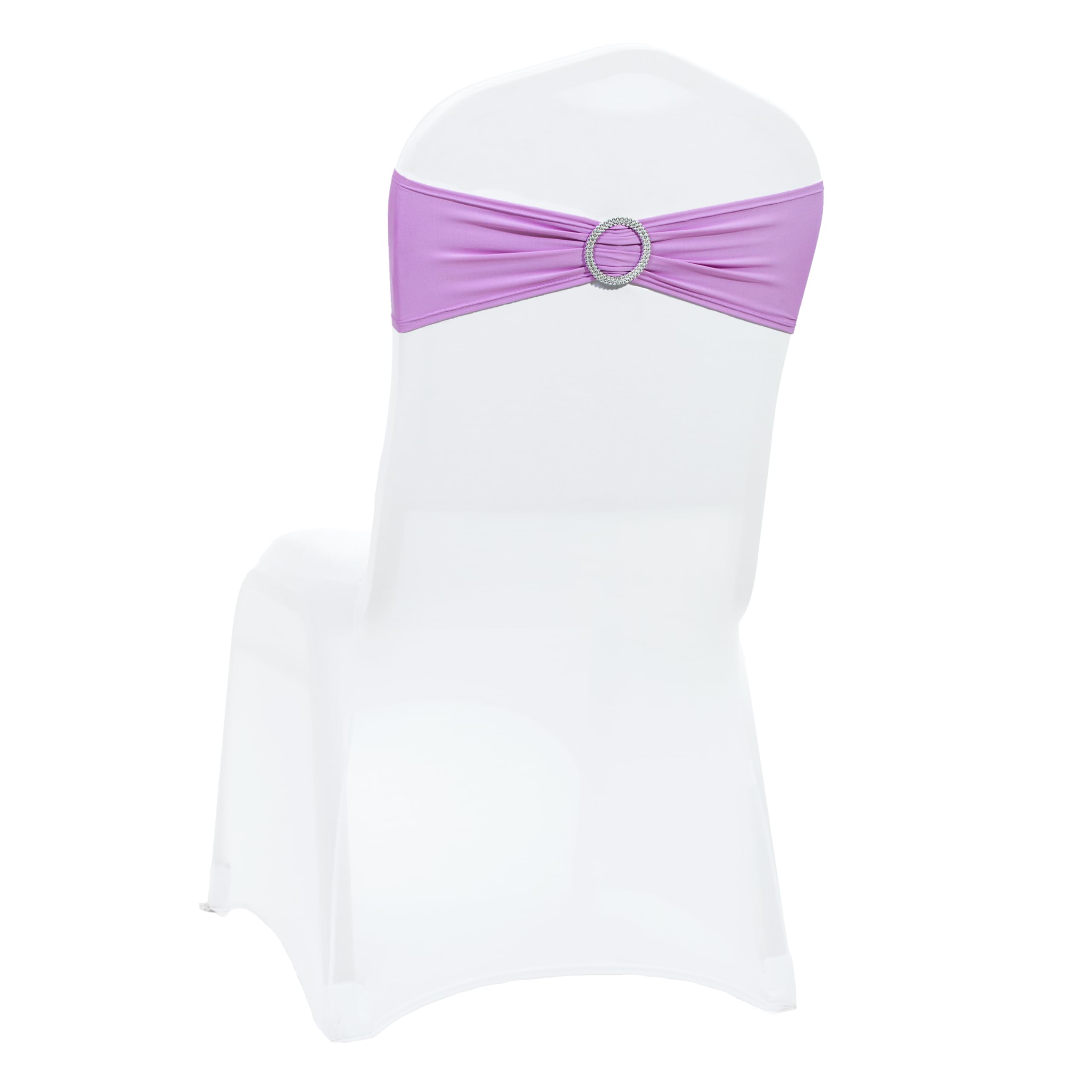 VDS - Light Purple | Spandex Chair Sashes Bows | 300 PCS | Stretch Elastic Banquet Universal Folding Chair Band Tie with Silver Buckle Slider for Wedding Party Conference Celebration Event Decoration