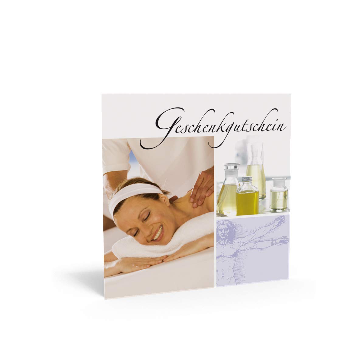 Pythagoras Massage Geschenkgutscheine, 50 Gutscheinkarten mit großem Feld für Firmenstempel inkl. transparentem Kuvert