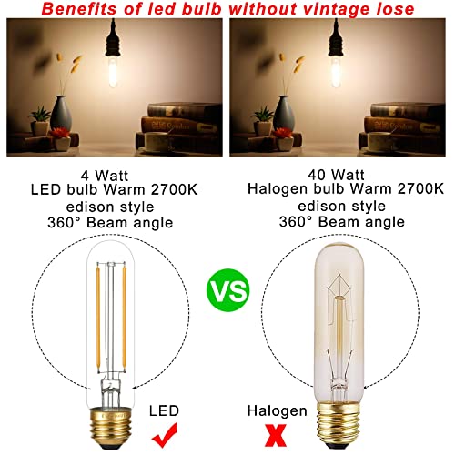 Litehistory Dimmable E26 Led Bulb 4W Equal 40 Watt Light Bulbs Warm White 2700K E26 Edison Bulb Ac120V 400Lm Tubular T9 T10 Led Bulb For Rustic Pendant,Chandeliers,Wall Sconces E26 Light Bulbs 6Pack #TOP1