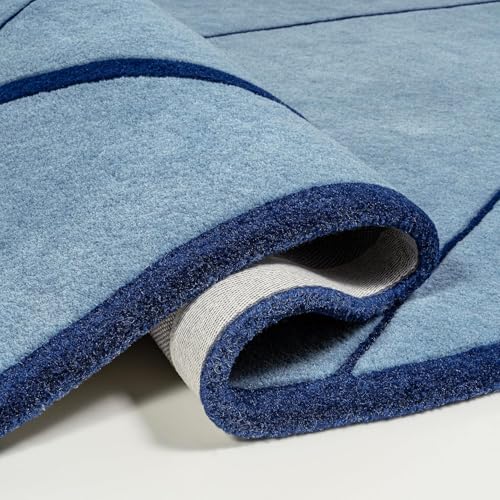 Image of Sifa Carpet Hand Made Natural Woolan Tufted Carpets Irregular Shaped Handmade Area Rugs, for Your Room Blue Color Size 5x8 feet (150x240cm)