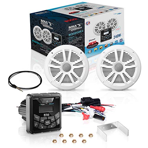 Boss Audio Systems Mckgb450W.6 Weatherproof Marine Gauge Receiver And Speaker Package - Ipx6 Receiver, 6.5 Inch Speakers, Bluetooth Audio, Usb Mp3, Am Fm, Noaa Weather Band Tuner, No Cd Player #TOP6