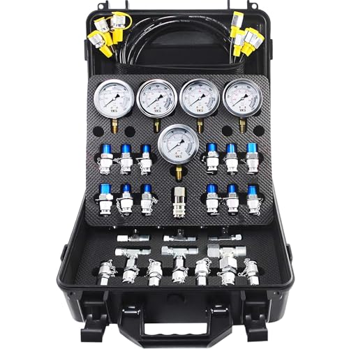 Hydraulic Pressure Test Kit, 600bar /10000psi / 60Mpa 5 Gauges 13 Test Couplings 14 Tee Connectors 5 Test Hoses, Hydraulic Test Gauge kit for Excavator Construction Machinery (5 Gauges)