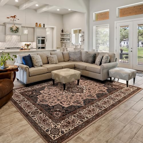 Rtizon Area Rug for Living Room, Machine Washable Boho Rugs for Bedroom, 4x6Ft Non-Slip Vintage Carpet for Office Dining Room Entryway Hallway, Brown by Rtizon - Image 6
