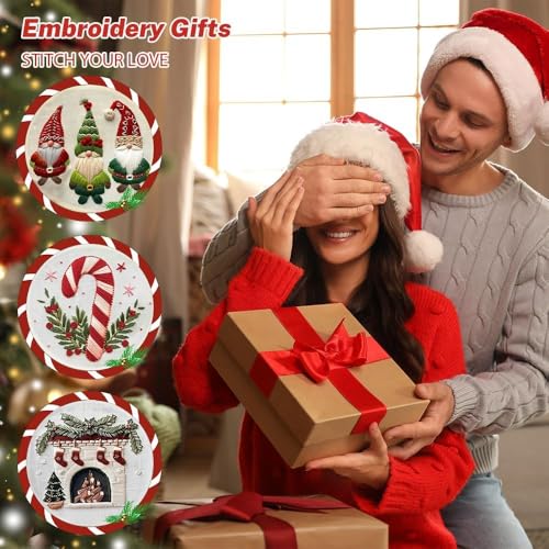 Image of YOUDRN Christmas Embroidery Kits,Christmas Truck Embroidery Kits for Adults,Embroidery Kit for Beginners with Pattern,Cotton Threads,Needles,Instruction,20cm Hoop,for Decor Home Room (Truck)