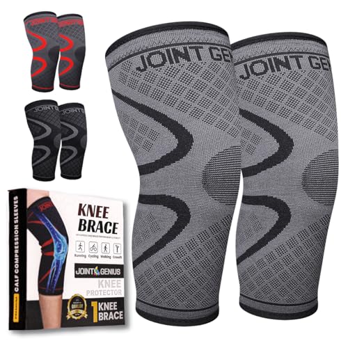 Joint Genius Knee Cap for Men & Women for Pain Relief | Knee Brace & Knee Support for Gym, Sports & Running | Knee Support for Women Knee Pain | Compression Knee Pad (GREY-2XL)