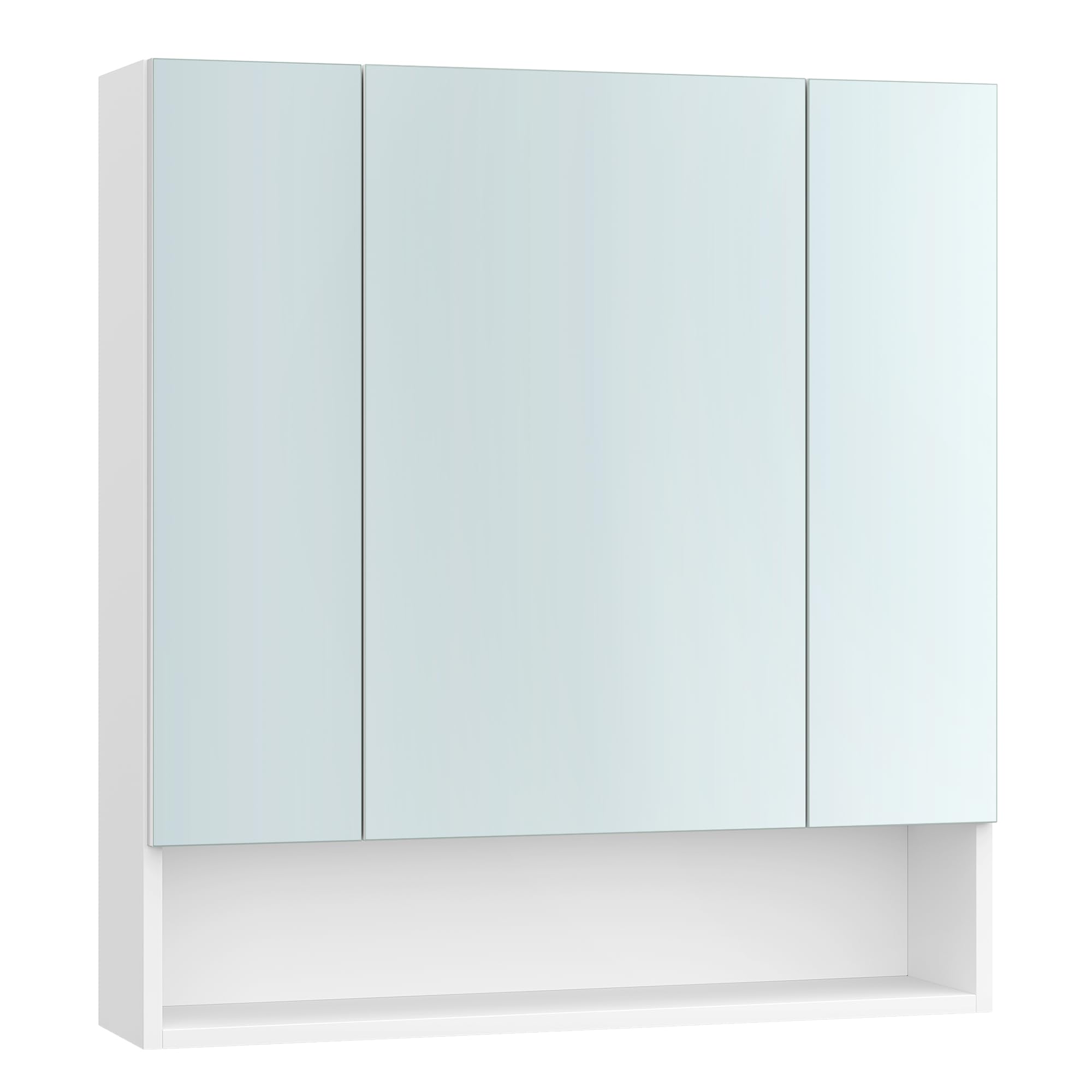 VASAGLE Armario de Baño con Puertas de Espejo, Armario de Pared de Baño, Armario de Pared con Espejo, Compartimento Abierto, Estantes Ajustables, 16,5 x 70 x 75 cm, Blanco Nube BBK129W01