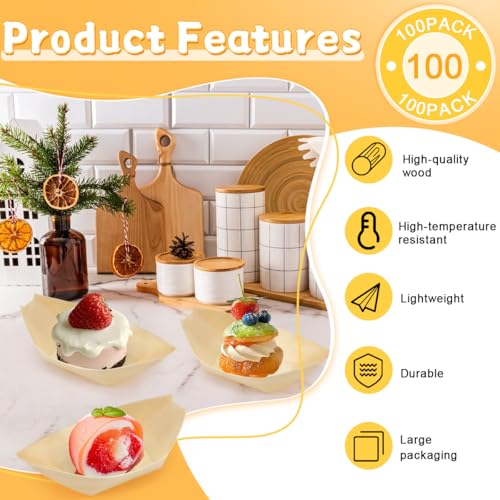Miniatura 4 de Huucozn 100 Pcs Cuencos Aperitivos Desechables, Platos Para Aperitivos Desechables 110 X 70 Mm, Cuencos De Madera Para Aperitivo Ensaladas Chips, Cuenco Aperitivo Catering Para Freír, Picnic