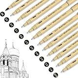 SUIN 12 Pack Black Fineliner Pens, Waterproof Drafting Pens with Assorted Micro Tips & Brush, Professional...