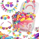Atoymut 600Pcs Pop Beads, Jewelry Making Kits for Toddlers, Arts and Crafts Supplies for Kids Ages 4-8, Necklace, Bracelet, Ring, Creative DIY Toys Set for 4, 5, 6, 7, 8 Year Old Girl Birthday Gift