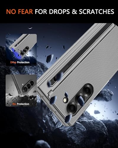 Image of Kapa Textured Grip S Pen Holder Hinge Protection Back Cover for Samsung Galaxy Z Fold6 / Fold 6 | with Kickstand & S Pen Slot Case (Silver)