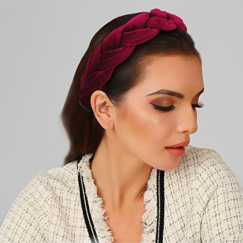 Rinvee Headbands For Women Velvet Braided Headbands Fashion Hairband Criss Cross Hair Accessories, Army Green And Wine Red #TOP5