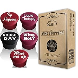 5 Funny Wine Stoppers – Perfect as Wine Accessories or Wine Gifts for Women – Set of 5 Funny Silicone Wine Bottle…