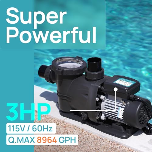 Image of 3HP In /Above Ground Pool Pump with Timer 8964GPH High Flow 115V Powerful Self Primming Swimming Pool Pumps with Filter