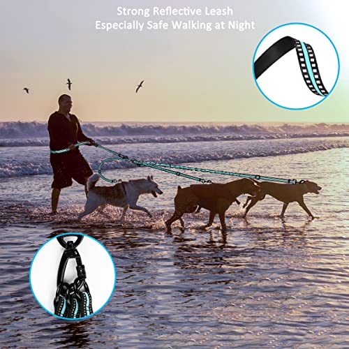 ETACCU 3-Wege reflektierende verstellbare Hände Frei Hundeleine Unterstützt 50 kg Tangle Free 3-in-1 Hundeleine mit 2 Griffen und Träger (Blau)