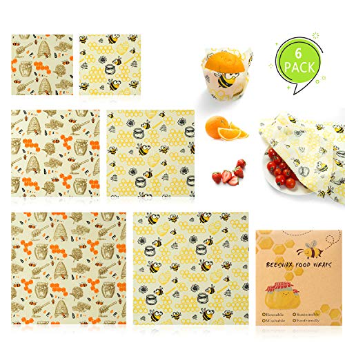 Comius Sharp Bee Wrap, Emballage Reutilisable, Emballage Alimentaire à la Cire D'abeille, 6 Pcs Emballages de Cire d'abeille, Bee's Wrap, Emballage Alimentaire Réutilisable de Cire D'abeille