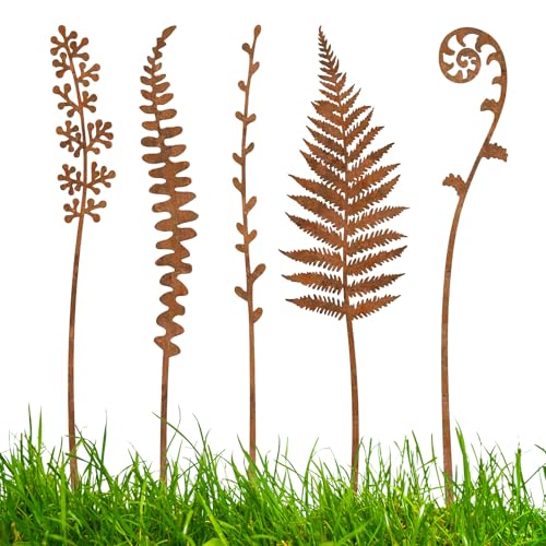 Jukeoiu Arte De Jardín De Hierro Rústico,Juego De 5 Piezas De Hierro para Exteriores - Ornamento Vintage Resistente A La Intemperie para Jardín Terraza Balcón Parque Piscina