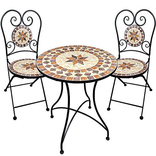 dszapaci Mosaik Gartentisch Balkontisch Rund 60 cm Mosaiktisch Mediterran Beistelltisch Mosaik runder Gartentisch – Bild 5