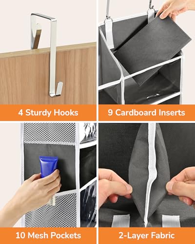 Image of ULG Over the Door Organizer, 5-Tier Extra Large Hanging Storage with 10 Mesh Pockets, 100 lbs Capacity, Heavy Duty Door Organizer for Closet, Bedroom,Grey