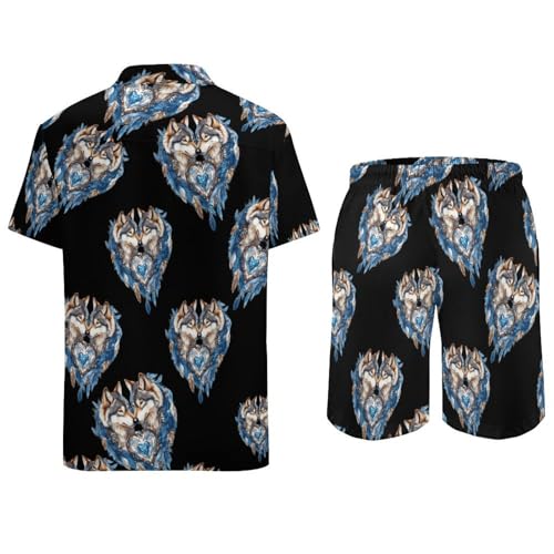 Camisa con botones y pantalones cortos con estampado de lobo atrapasueños 6
