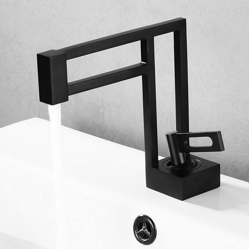 Grifo de lavabo de diseño ahuecado con mezcla precisa de agua fría y caliente en latón negro