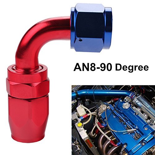 Dewhel AN 4 6 8 10 12 Straight 45 90 180 Degree Swivel Oil Fuel Line Hose End Fitting Aluminum Size AN8 90 Degree