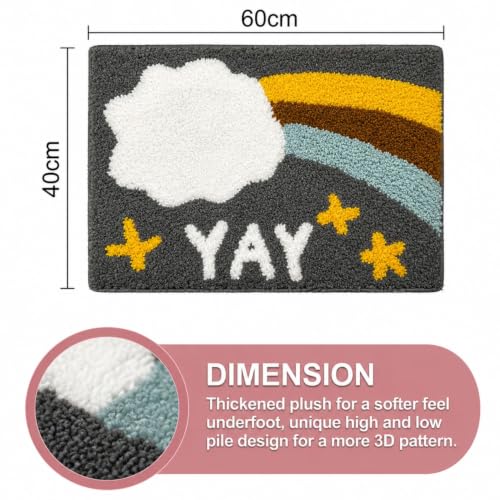 Image of Dream Weaverz 2000 GSM Soft Microfiber Bath Mat - Quick Dry Anti-Skid Water Absorbent Floor Rug, Machine Washable Non Slip Door Mat for Bathroom & Bedroom (40 x 60 cm) (Rainbow & Cloud)